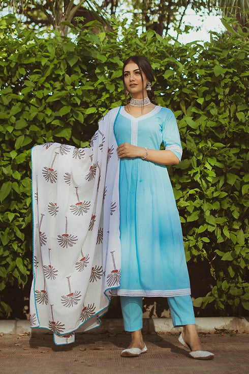 Nilodha Blue Anarkali Kurta Set